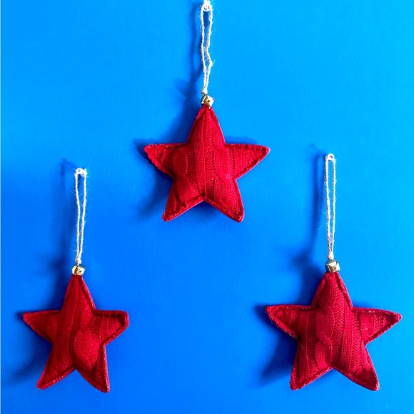 Christmas Red Sweater Knit Star Ornaments Set / 3 Rustic Country Farmhouse NWOT - Picture 1 of 2
